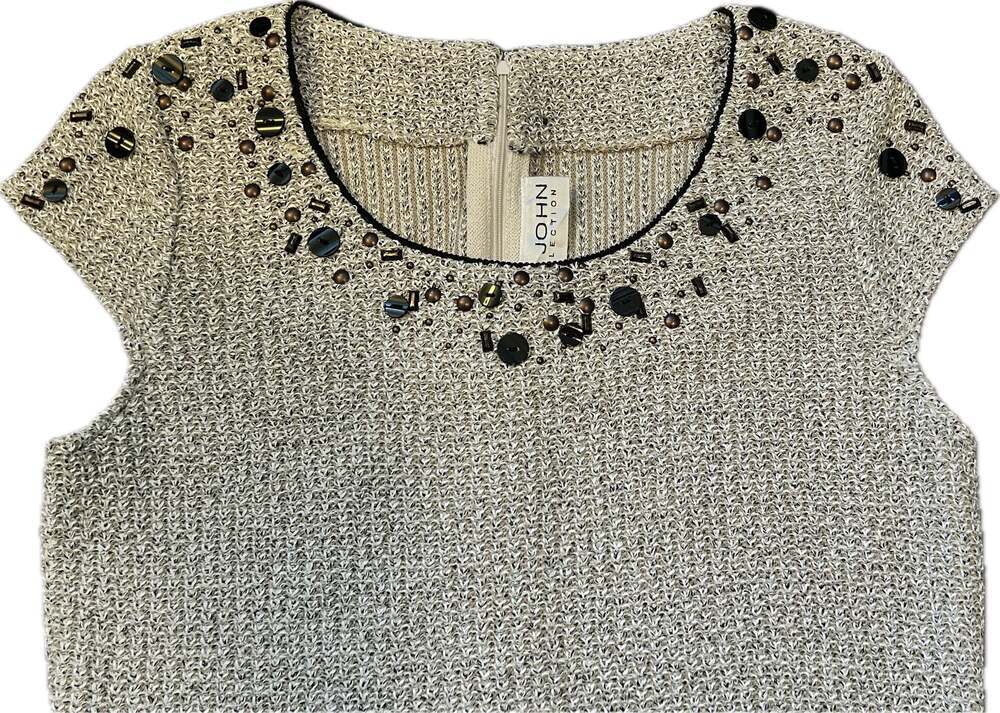 St. John Collection Beige & Black Textured Knit Embellished Dress Quiet Luxury - Picture 4 of 15